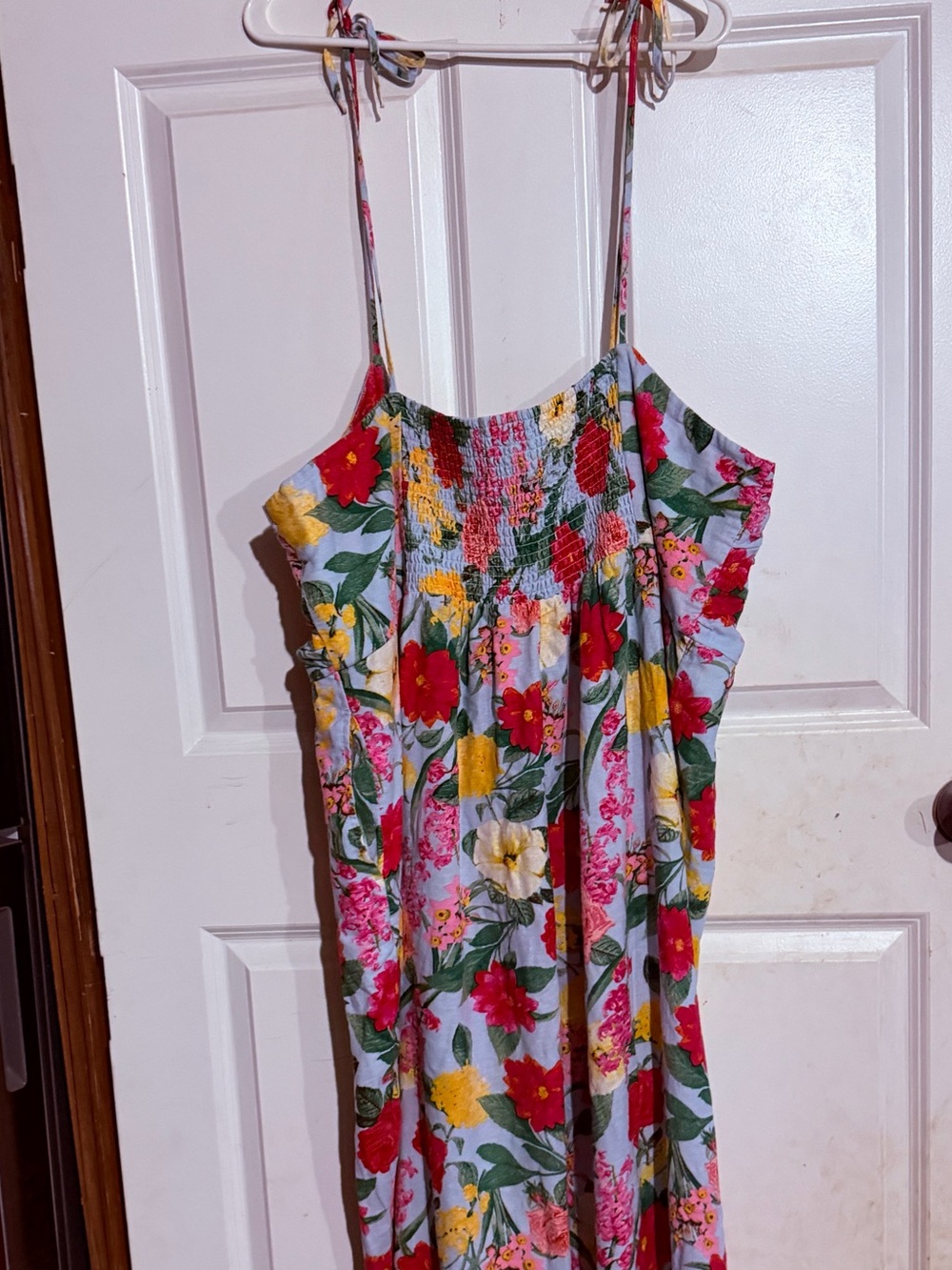 Old Navy Light Blue Floral Maxi Jumpsuit with Spaghetti Straps